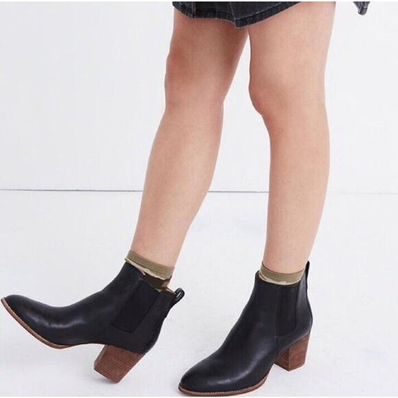 Madewell The Regan Ankle Boots Women 8 Black Leather Block Heel Chelsea‎ Bootie - Picture 2 of 14